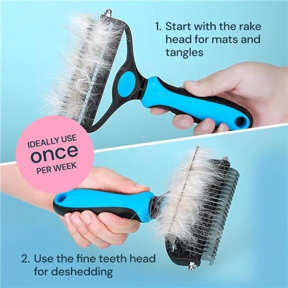 Dog Grooming Brush for Shedding - 2 in 1 Deshedding Tool and Undercoat Rake - Picture 6 of 7